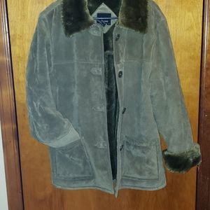 100% Leather DENNIS BASSO olive green women's coat
